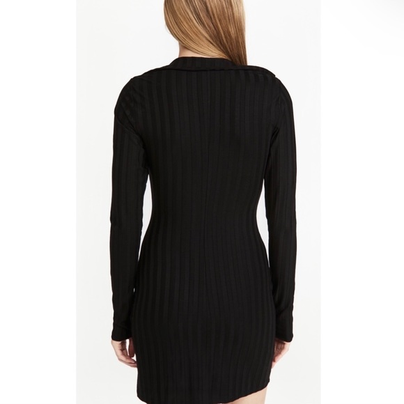 NEW REFORMATION BLACK RIBBED LONG SLEEVE MINI DRESS - Picture 6 of 9